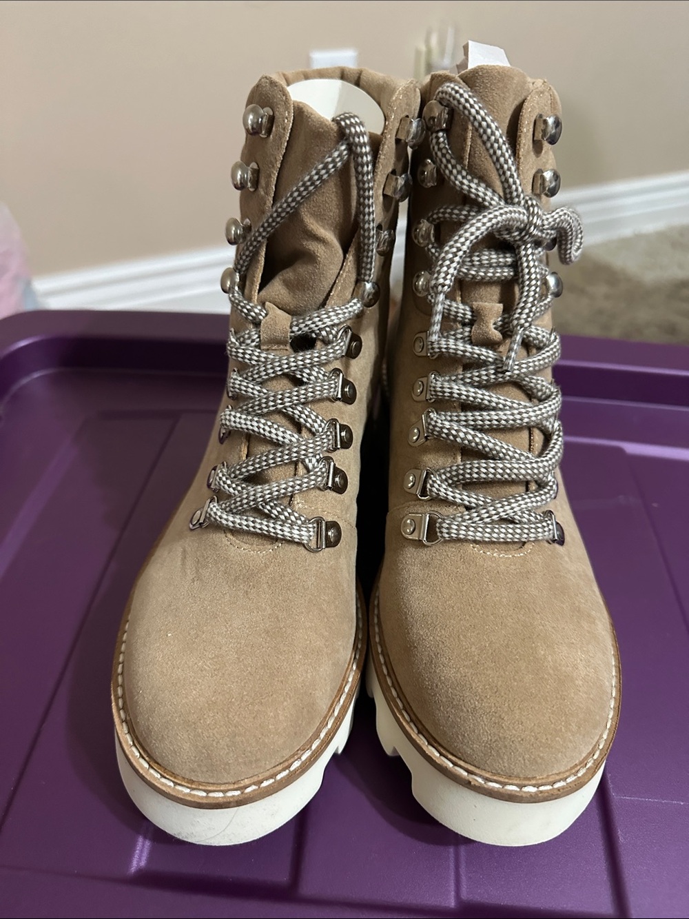 Mi.iM Taupe Suede Lace-Up Platform Boots